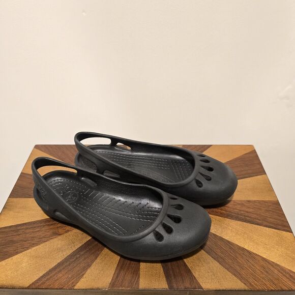 CROCS Kadee Ballet Flats Womens 7 Slip-On Shoes Sandals Mary Jane Black Rubber - Picture 3 of 14